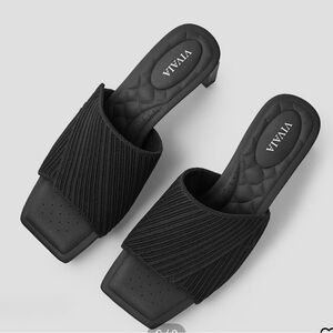 Vivala Black Knit Slide Mules with Low Block Heel